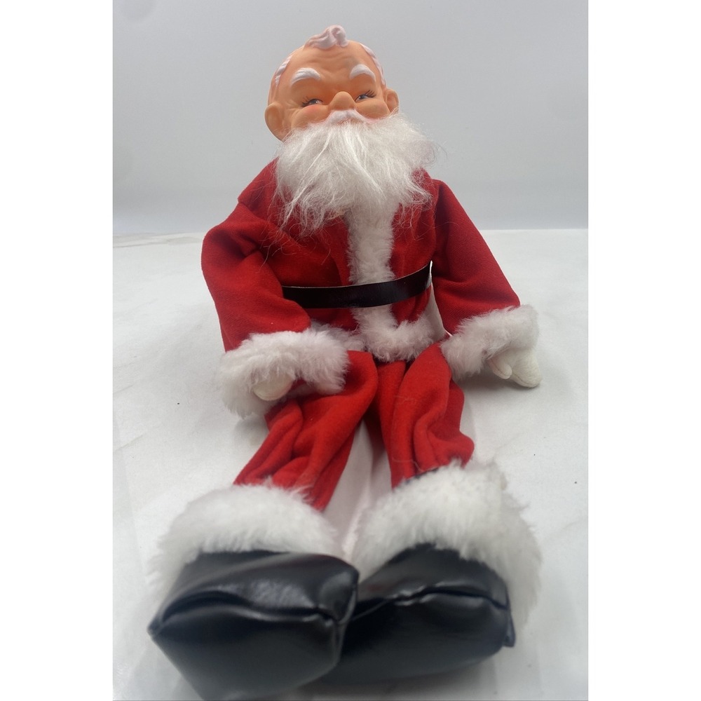 Vtg SANTA CLAUS Shelf Sitter JAPAN Wooden Rubber Faced 7 1/2" Kitchy